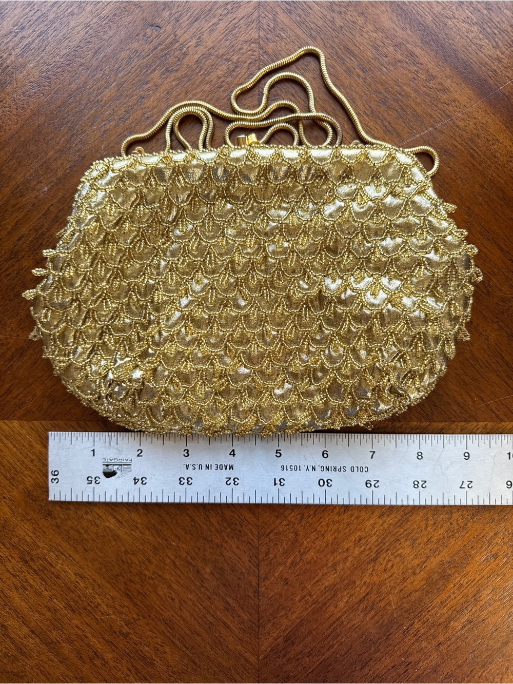 Magid Gold Beaded Evening Clutch with Chain - Picture 6 of 6